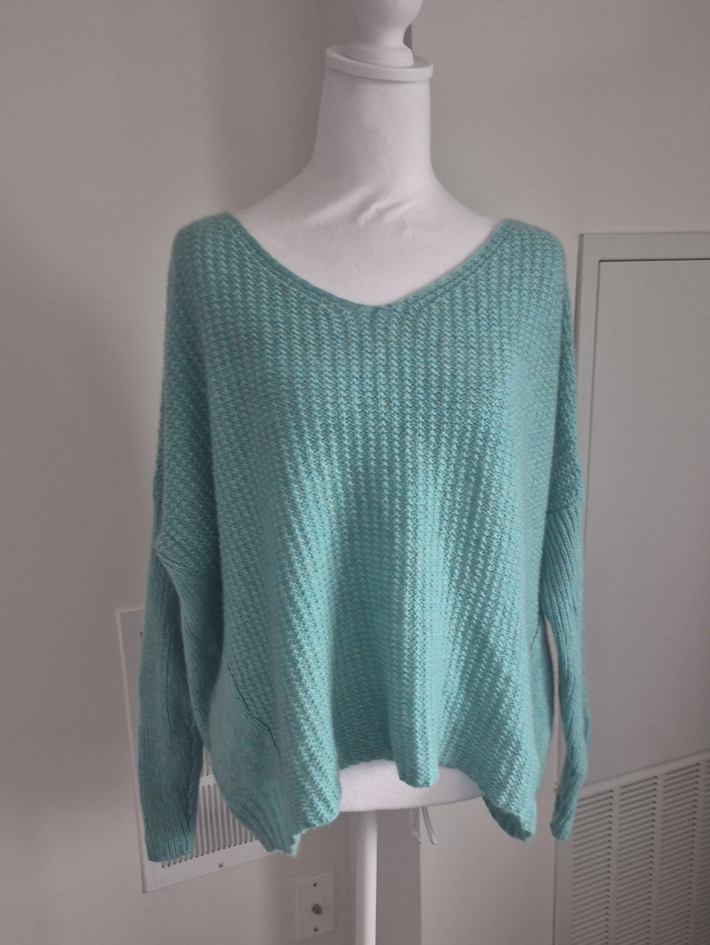 Eileen Fisher Wool Blend Loose Oversized Sweater In Aqua Size Large